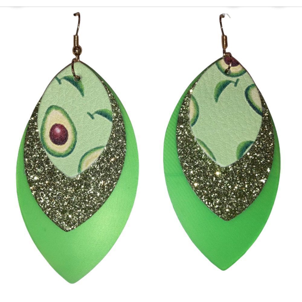 ☀️3/$9☀️ Avocado Faux Leather and Glitter Layered Earrings